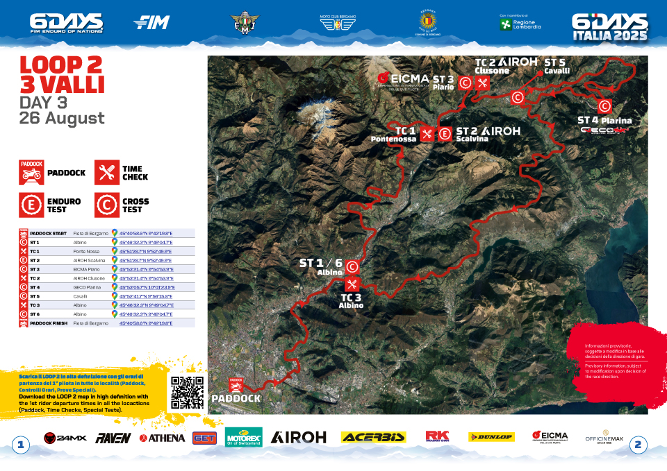 FIM 6DAYS 2025 Map loop 2 Day 3 Vn OK ISDE 2025 Bergamo - Maps and Race Program