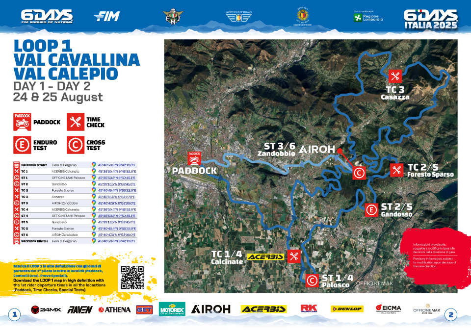 FIM 6DAYS 2025 Map loop1 Day1 Day2 OK ISDE 2025 Bergamo - Maps and Race Program