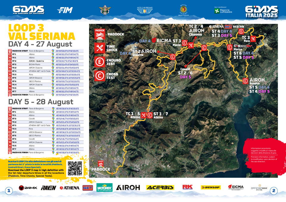 FIM 6DAYS 2025 Map loop3 Day4 Day5 OK ISDE 2025 Bergamo - Maps and Race Program