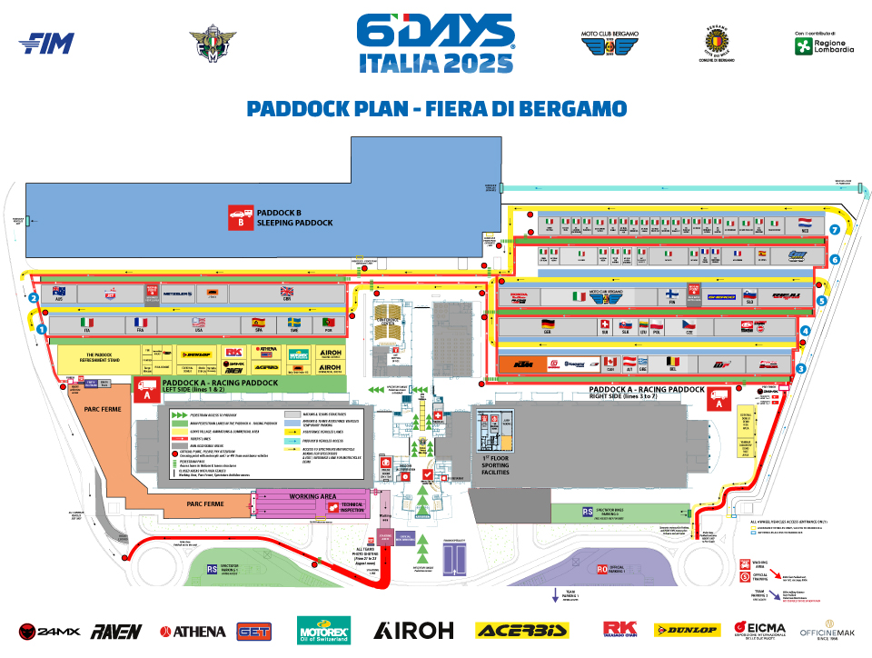 FIM 6DAYS 2025 Paddock plan OK ISDE 2025 Bergamo - Maps and Race Program