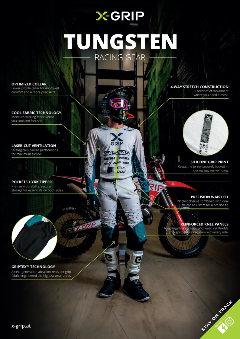 | X-Grip | Launches The New | Tungsten | Racewear Collection: Built For Every Line 1 Infographic Tungsten Racing Gear Zonaenduro | X-Grip | Launches The New | Tungsten | Racewear Collection: Built For Every Line